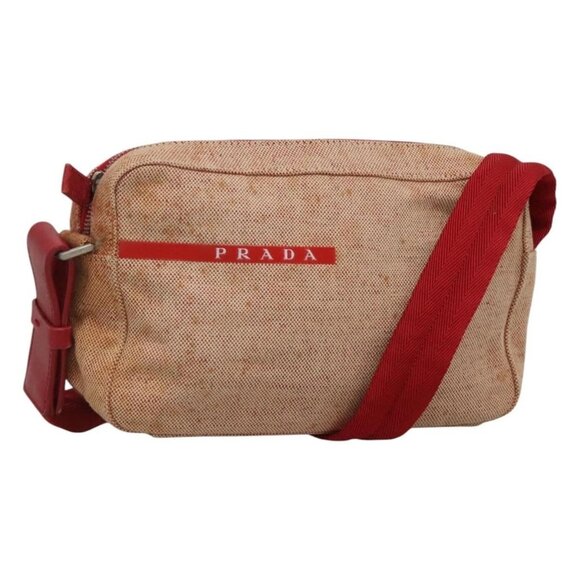PRADA Sports Shoulder Bag Canvas Beige Red Auth - Picture 1 of 16